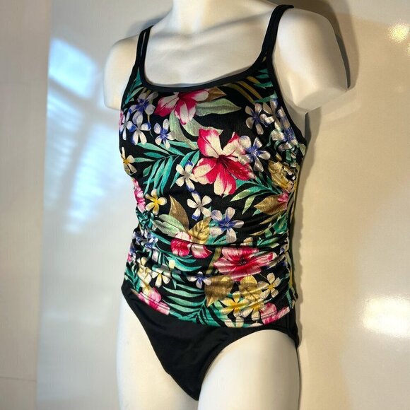 Miraclesuit SZ14 Black Tropical Floral Tummy Control Swimsuit Beach Cruise resor - Picture 2 of 9